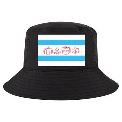 Chicago Flag Fall Autumn Pumpkin Bonfire Cocoa Leaves Cool Comfort Performance Bucket Hat