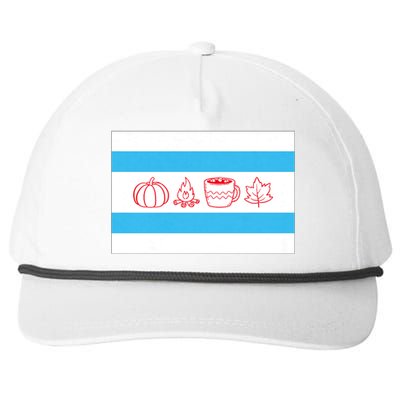 Chicago Flag Fall Autumn Pumpkin Bonfire Cocoa Leaves Snapback Five-Panel Rope Hat