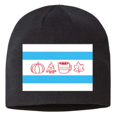 Chicago Flag Fall Autumn Pumpkin Bonfire Cocoa Leaves Sustainable Beanie