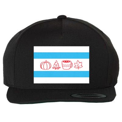 Chicago Flag Fall Autumn Pumpkin Bonfire Cocoa Leaves Wool Snapback Cap