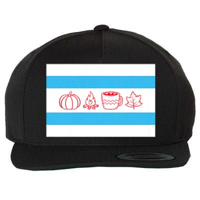 Chicago Flag Fall Autumn Pumpkin Bonfire Cocoa Leaves Wool Snapback Cap