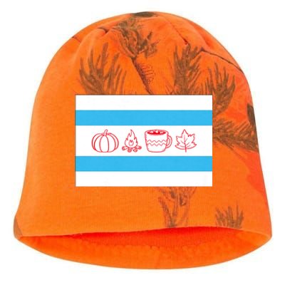 Chicago Flag Fall Autumn Pumpkin Bonfire Cocoa Leaves Kati - Camo Knit Beanie