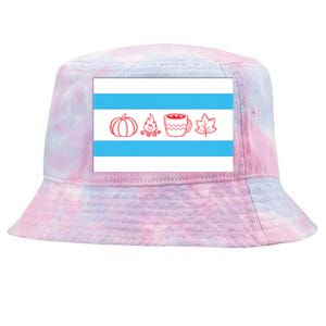 Chicago Flag Fall Autumn Pumpkin Bonfire Cocoa Leaves Tie-Dyed Bucket Hat