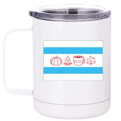 Chicago Flag Fall Autumn Pumpkin Bonfire Cocoa Leaves 12 oz Stainless Steel Tumbler Cup