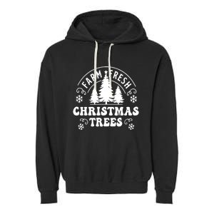 Christmas Farm Fresh Trees Retro Farmer Garment-Dyed Fleece Hoodie