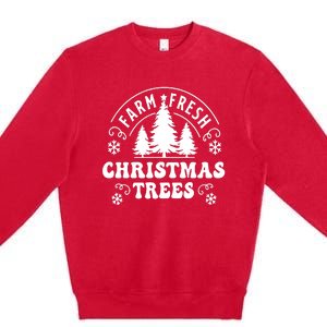 Christmas Farm Fresh Trees Retro Farmer Premium Crewneck Sweatshirt