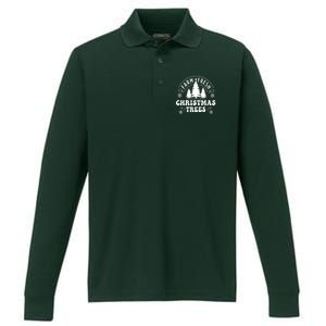 Christmas Farm Fresh Trees Retro Farmer Performance Long Sleeve Polo