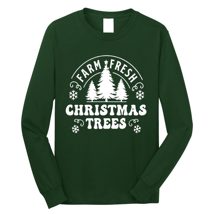 Christmas Farm Fresh Trees Retro Farmer Long Sleeve Shirt