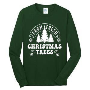 Christmas Farm Fresh Trees Retro Farmer Tall Long Sleeve T-Shirt