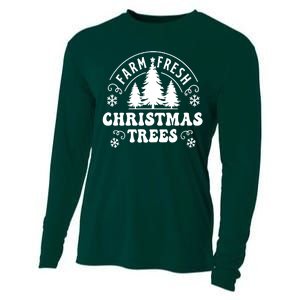 Christmas Farm Fresh Trees Retro Farmer Cooling Performance Long Sleeve Crew