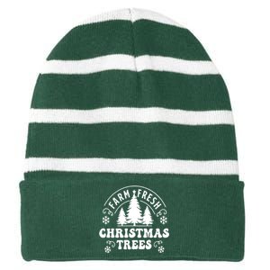 Christmas Farm Fresh Trees Retro Farmer Striped Beanie with Solid Band