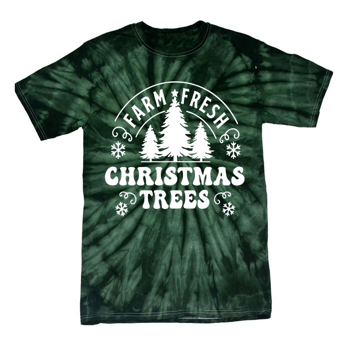 Christmas Farm Fresh Trees Retro Farmer Tie-Dye T-Shirt