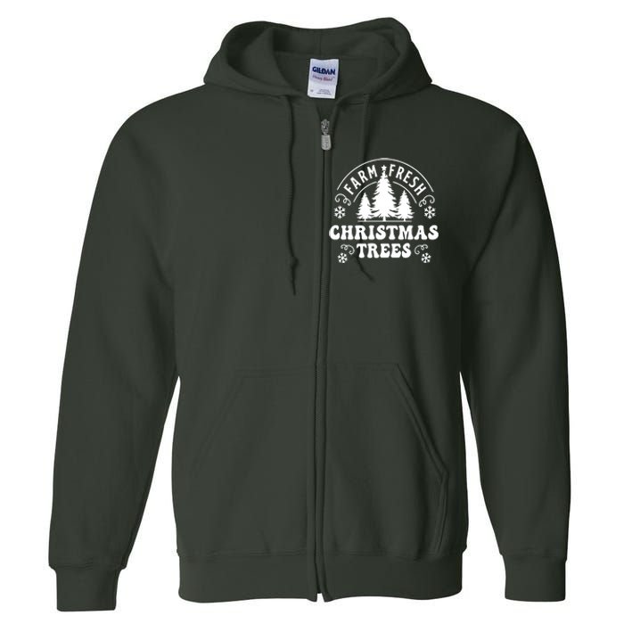 Christmas Farm Fresh Trees Retro Farmer Full Zip Hoodie