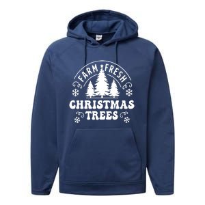 Christmas Farm Fresh Trees Retro Farmer Performance Fleece Hoodie