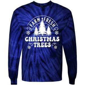 Christmas Farm Fresh Trees Retro Farmer Tie-Dye Long Sleeve Shirt