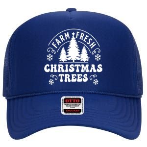 Christmas Farm Fresh Trees Retro Farmer High Crown Mesh Back Trucker Hat