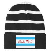 Chicago Flag Fall Autumn Pumpkin Bonfire Cocoa Leaves Striped Beanie with Solid Band