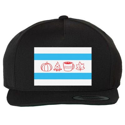 Chicago Flag Fall Autumn Pumpkin Bonfire Cocoa Leaves Wool Snapback Cap