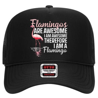 Cool Flamingo For Men Women Pink Flamingos Flock Bird Lovers High Crown Mesh Back Trucker Hat