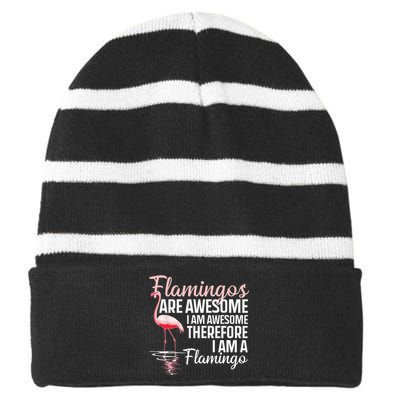 Cool Flamingo For Men Women Pink Flamingos Flock Bird Lovers Striped Beanie with Solid Band