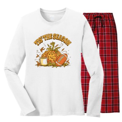 Cozy Fall Football Lovers Pumpkin Spice Thanksgiving Women's Long Sleeve Flannel Pajama Set 