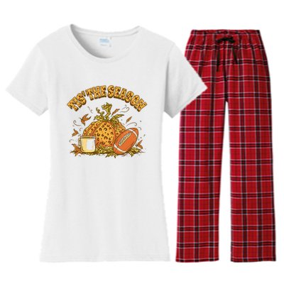 Cozy Fall Football Lovers Pumpkin Spice Thanksgiving Women's Flannel Pajama Set