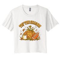 Cozy Fall Football Lovers Pumpkin Spice Thanksgiving Women's Crop Top Tee