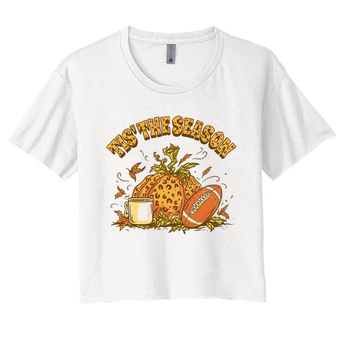 Cozy Fall Football Lovers Pumpkin Spice Thanksgiving Women's Crop Top Tee