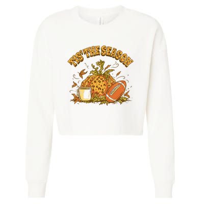 Cozy Fall Football Lovers Pumpkin Spice Thanksgiving Cropped Pullover Crew