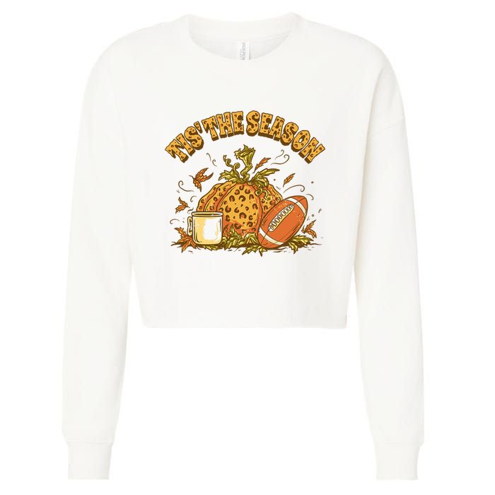 Cozy Fall Football Lovers Pumpkin Spice Thanksgiving Cropped Pullover Crew