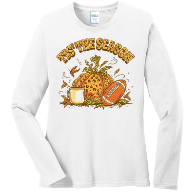 Cozy Fall Football Lovers Pumpkin Spice Thanksgiving Ladies Long Sleeve Shirt