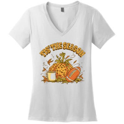 Cozy Fall Football Lovers Pumpkin Spice Thanksgiving Women's V-Neck T-Shirt