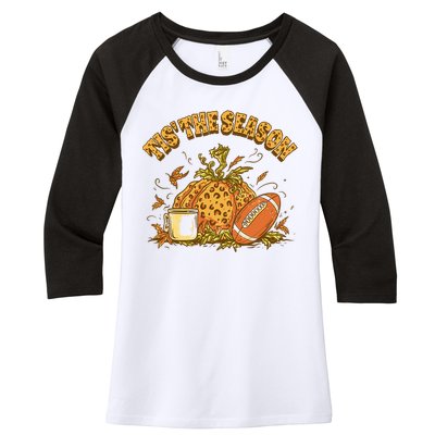 Cozy Fall Football Lovers Pumpkin Spice Thanksgiving Women's Tri-Blend 3/4-Sleeve Raglan Shirt