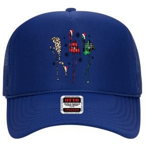 Christmas Flamingo Funny Santa Tropical Xmas Light Funny Gift High Crown Mesh Back Trucker Hat