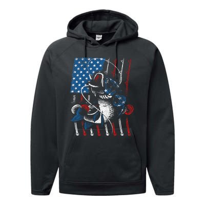 Cool Fishing For American Flag USA Fish Lover Performance Fleece Hoodie