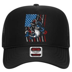 Cool Fishing For American Flag USA Fish Lover High Crown Mesh Back Trucker Hat