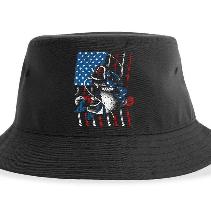 Cool Fishing For American Flag USA Fish Lover Sustainable Bucket Hat