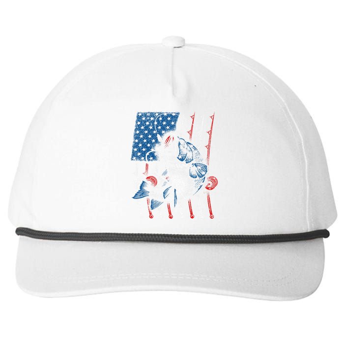 Cool Fishing For American Flag USA Fish Lover Snapback Five-Panel Rope Hat