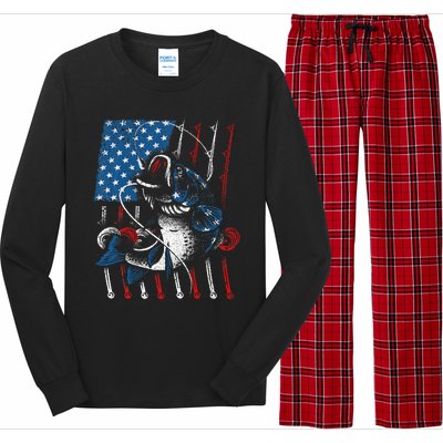 Cool Fishing For American Flag USA Fish Lover Long Sleeve Pajama Set