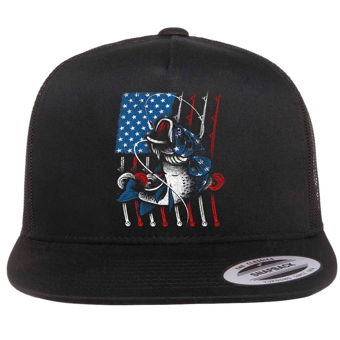 Cool Fishing For American Flag USA Fish Lover Flat Bill Trucker Hat