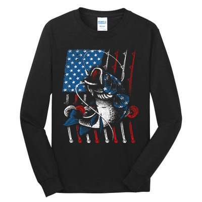 Cool Fishing For American Flag USA Fish Lover Tall Long Sleeve T-Shirt