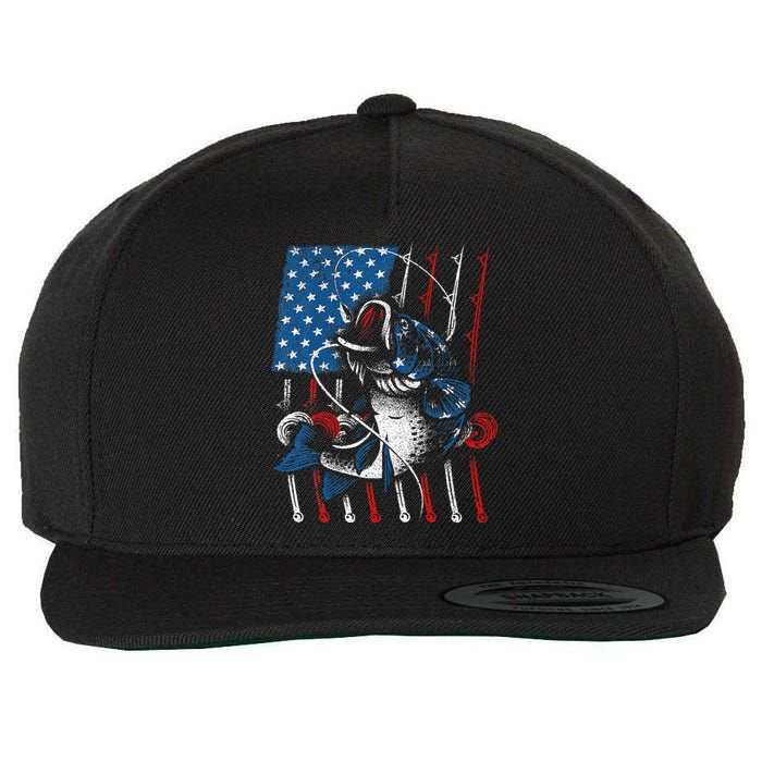 Cool Fishing For American Flag USA Fish Lover Wool Snapback Cap