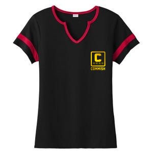 Commish Fantasy Football Logo Back And Front Pocket Logo Ladies Halftime Notch Neck Tee