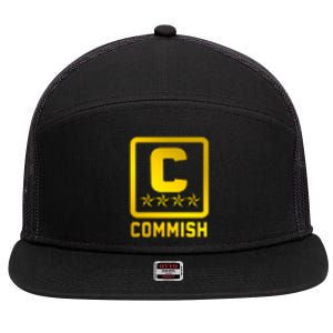 Commish Fantasy Football Logo Back And Front Pocket Logo 7 Panel Mesh Trucker Snapback Hat