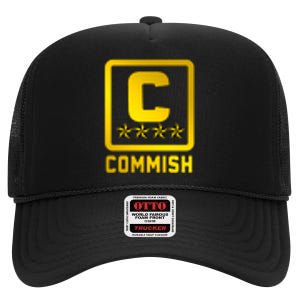 Commish Fantasy Football Logo Back And Front Pocket Logo High Crown Mesh Back Trucker Hat