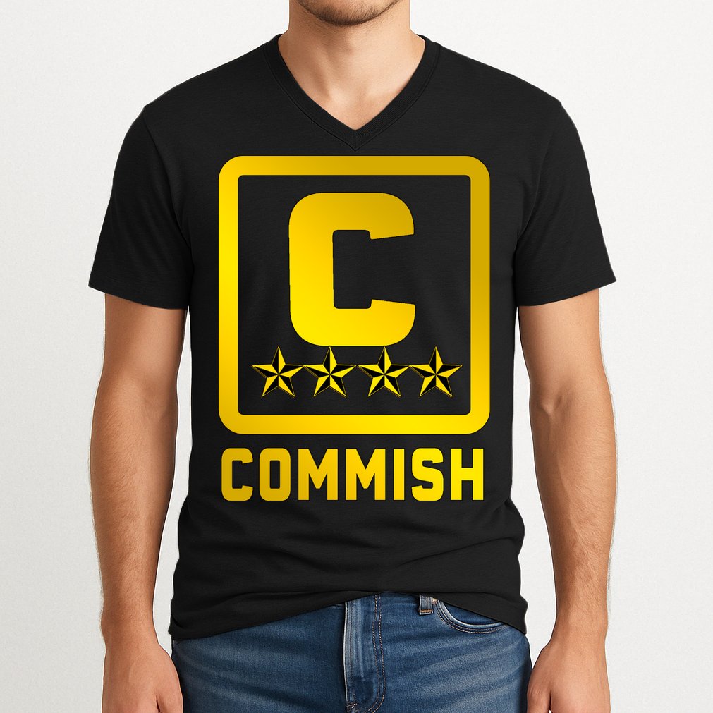 Commish Fantasy Football Logo Back And Front Pocket Logo V-Neck T-Shirt