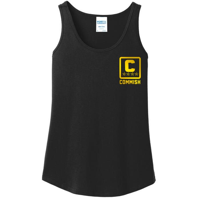 Commish Fantasy Football Logo Back And Front Pocket Logo Ladies Essential Tank