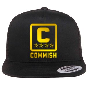 Commish Fantasy Football Logo Back And Front Pocket Logo Flat Bill Trucker Hat