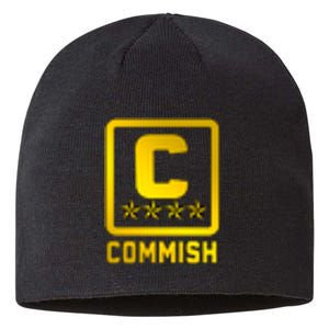 Commish Fantasy Football Logo Back And Front Pocket Logo Sustainable Beanie