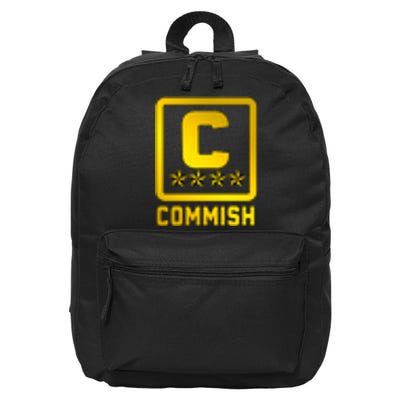 Commish Fantasy Football Logo Back And Front Pocket Logo 16 in Basic Backpack